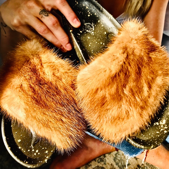 REAL FUR SLIDES SLIPPERS MULES HOUSE - Picture 1 of 6